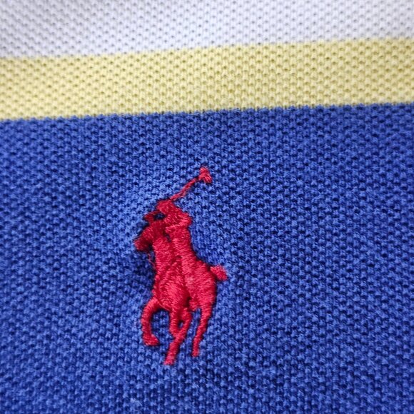 Ralph Lauren Golf Shirt Men Sz XL Yellow blue Striped Stretch Cotton Pony Logo - Picture 3 of 10